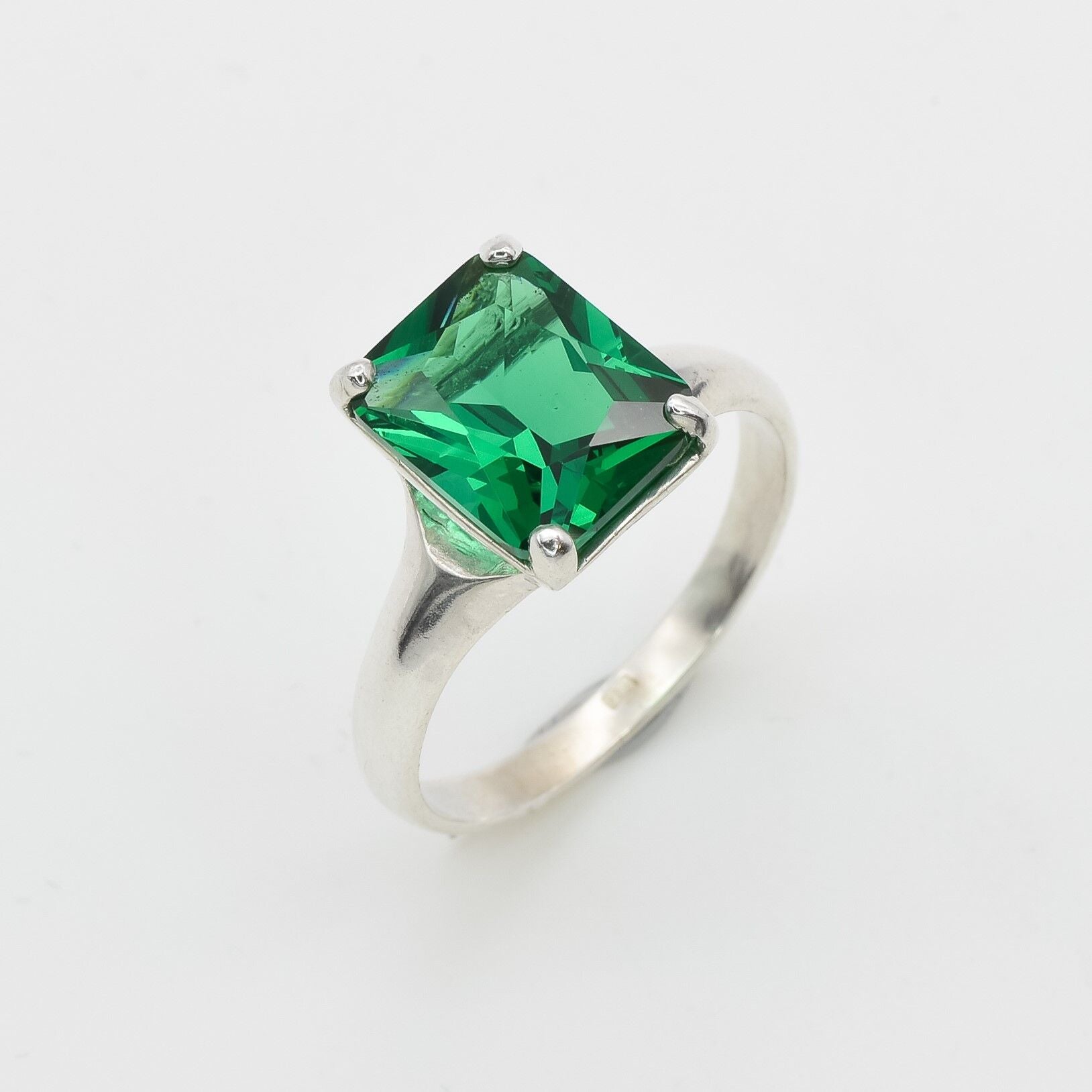 Square Emerald Ring - Green Promise Ring - Vintage Solitaire Ring 