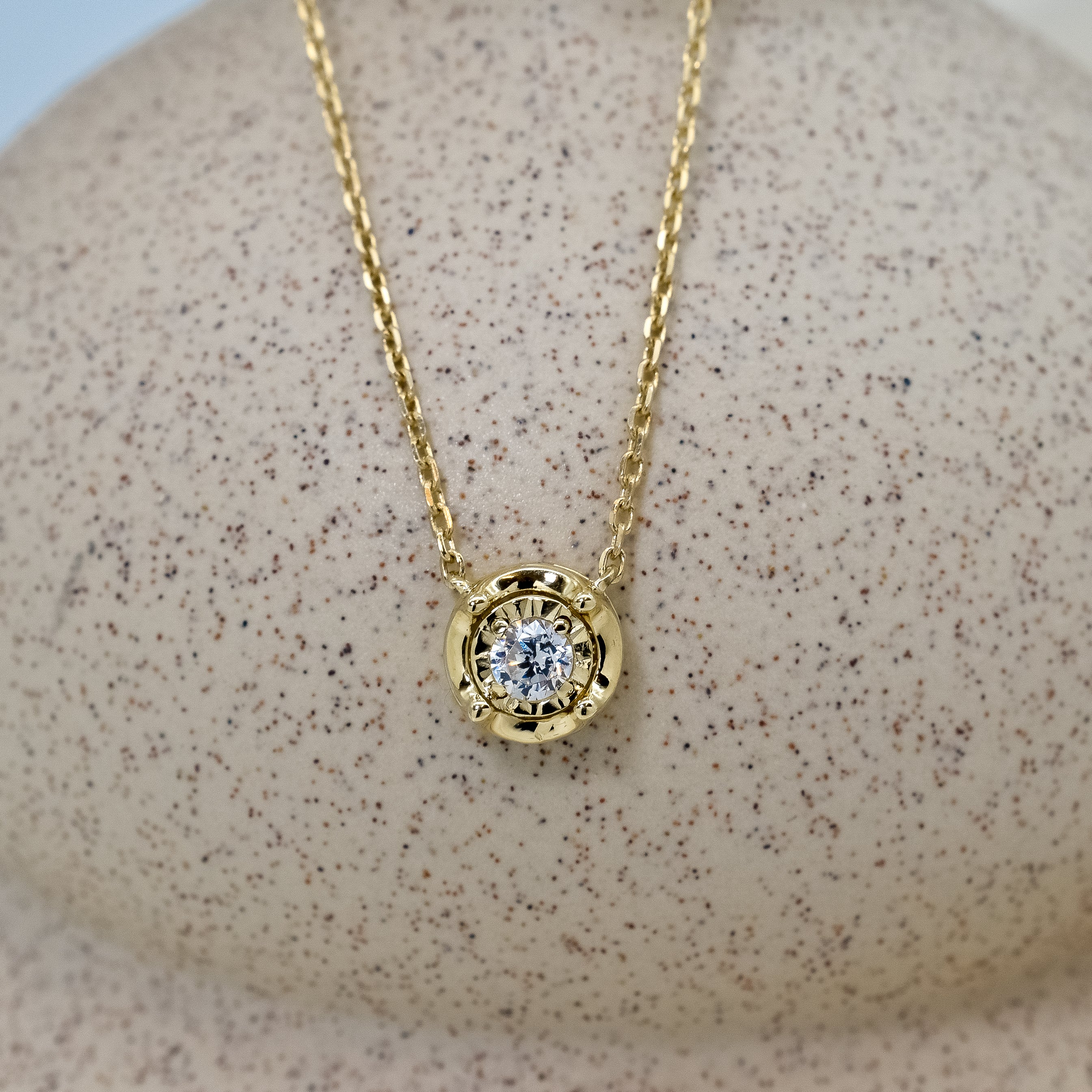 Vintage Estate Solid 14k Yellow Gold White online Quartz Diamond Pendant Cute & Dainty