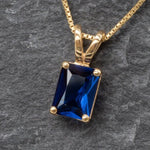 Sapphire Pendant, Dainty Necklace, Created Sapphire Pendant, Baguette Necklace, Sterling Silver Necklace, Emerald Cut Pendant, Emerald Cut(1)