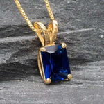 Sapphire Pendant, Dainty Necklace, Created Sapphire Pendant, Baguette Necklace, Sterling Silver Necklace, Emerald Cut Pendant, Emerald Cut(1)