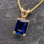 Sapphire Pendant, Dainty Necklace, Created Sapphire Pendant, Baguette Necklace, Sterling Silver Necklace, Emerald Cut Pendant, Emerald Cut(1)