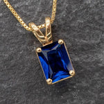 Sapphire Pendant, Dainty Necklace, Created Sapphire Pendant, Baguette Necklace, Sterling Silver Necklace, Emerald Cut Pendant, Emerald Cut(1)