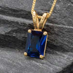 Sapphire Pendant, Dainty Necklace, Created Sapphire Pendant, Baguette Necklace, Sterling Silver Necklace, Emerald Cut Pendant, Emerald Cut(1)