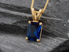 Sapphire Pendant, Dainty Necklace, Created Sapphire Pendant, Baguette Necklace, Sterling Silver Necklace, Emerald Cut Pendant, Emerald Cut(1)