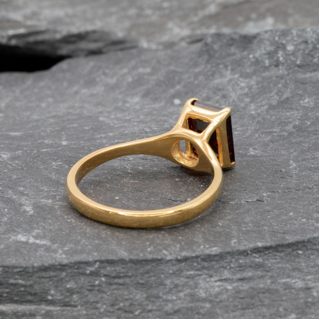 Garnet Ring, January Birthstone, Natural Garnet Rectangle Ring, Silver Ring, Solitaire Engagement Ring, Red Solitaire Ring, Engagement Ring(1)