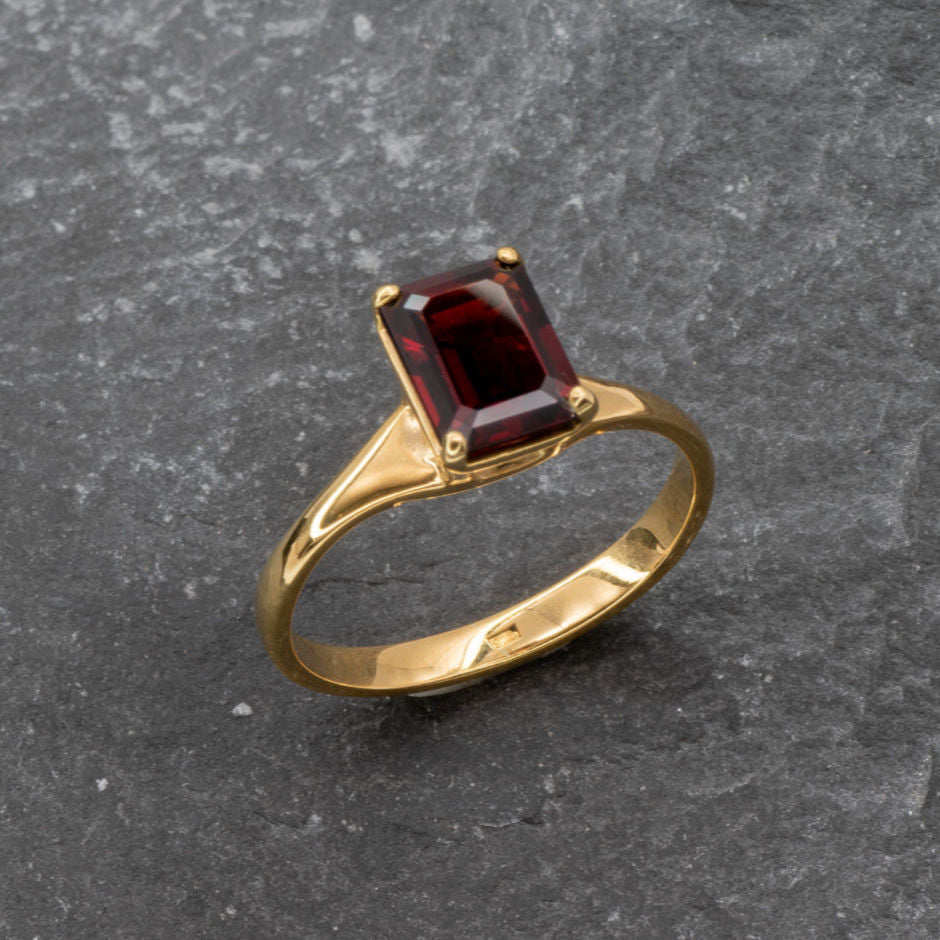 Garnet Ring, January Birthstone, Natural Garnet Rectangle Ring, Silver Ring, Solitaire Engagement Ring, Red Solitaire Ring, Engagement Ring(1)
