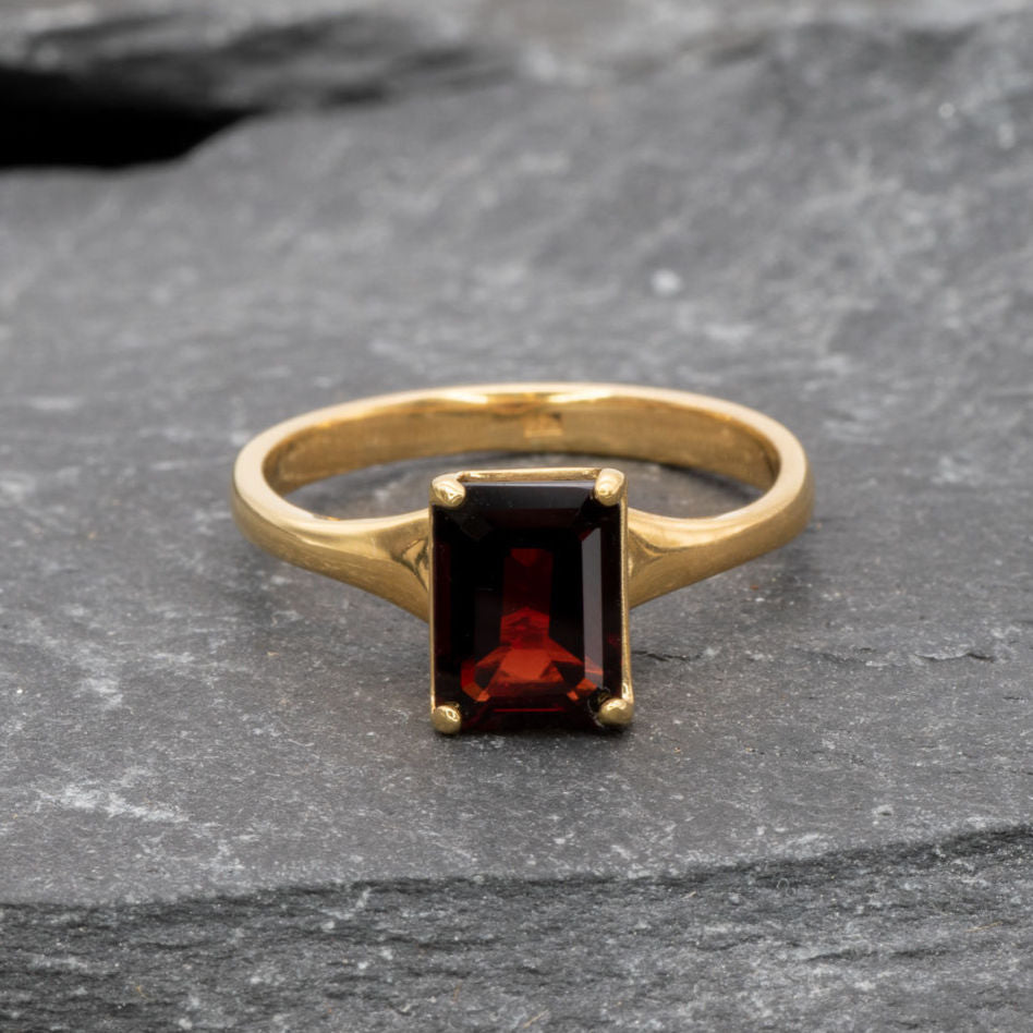 Garnet Ring, January Birthstone, Natural Garnet Rectangle Ring, Silver Ring, Solitaire Engagement Ring, Red Solitaire Ring, Engagement Ring(1)