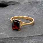 Garnet Ring, January Birthstone, Natural Garnet Rectangle Ring, Silver Ring, Solitaire Engagement Ring, Red Solitaire Ring, Engagement Ring(1)