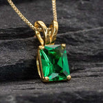 Emerald Cut Pendant, Created Emerald, Dainty Emerald Pendant, Baguette Cut Pendant, Minimalist Pendant, Created Emerald Pendant, 925 Silver(1)