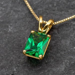 Emerald Cut Pendant, Created Emerald, Dainty Emerald Pendant, Baguette Cut Pendant, Minimalist Pendant, Created Emerald Pendant, 925 Silver(1)