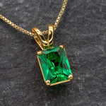 Emerald Cut Pendant, Created Emerald, Dainty Emerald Pendant, Baguette Cut Pendant, Minimalist Pendant, Created Emerald Pendant, 925 Silver(1)