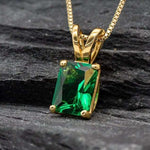 Emerald Cut Pendant, Created Emerald, Dainty Emerald Pendant, Baguette Cut Pendant, Minimalist Pendant, Created Emerald Pendant, 925 Silver(1)