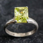 Green Diamond Ring, Lime Green Ring, Solitaire Ring, Green Rectangle Ring, Promise Ring, Statement Ring, Vintage Ring, Solid Silver Ring
