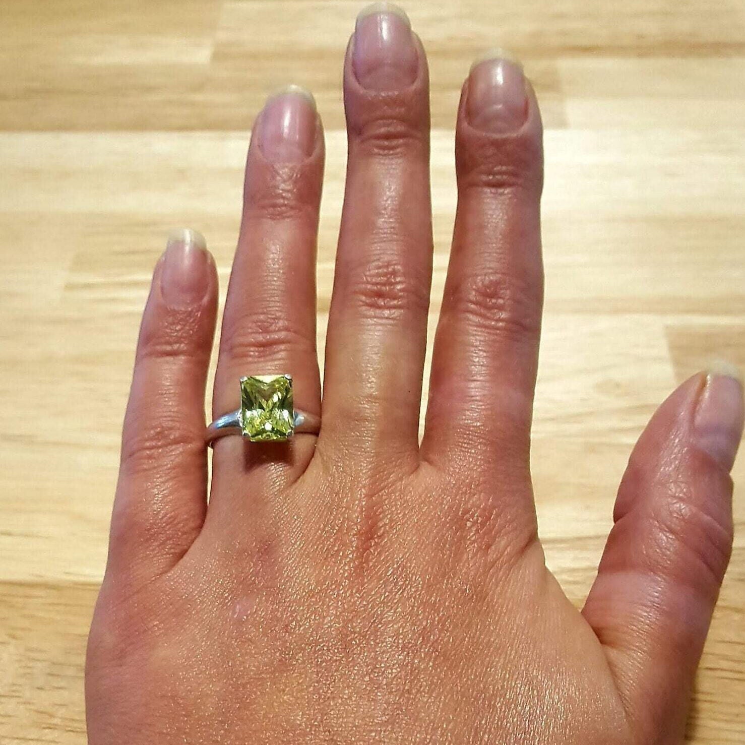 Green Diamond Ring, Lime Green Ring, Solitaire Ring, Green Rectangle Ring, Promise Ring, Statement Ring, Vintage Ring, Solid Silver Ring