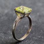 Green Diamond Ring, Lime Green Ring, Solitaire Ring, Green Rectangle Ring, Promise Ring, Statement Ring, Vintage Ring, Solid Silver Ring