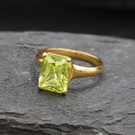 Green Diamond Ring, Lime Green Ring, Solitaire Ring, Green Rectangle Ring, Promise Ring, Statement Ring, Vintage Ring, Solid Silver Ring(1)