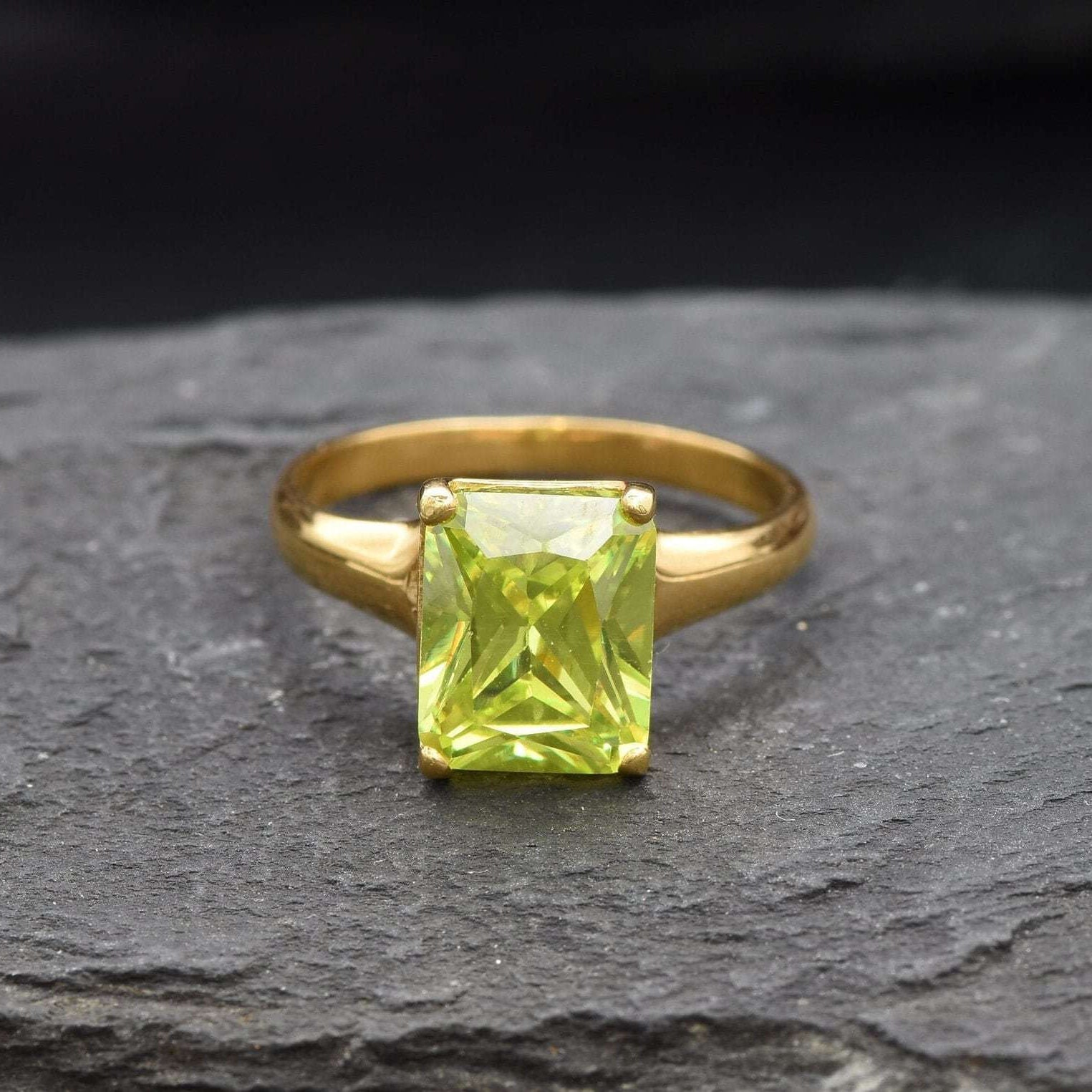 Green Diamond Ring, Lime Green Ring, Solitaire Ring, Green Rectangle Ring, Promise Ring, Statement Ring, Vintage Ring, Solid Silver Ring(1)