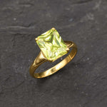 Green Diamond Ring, Lime Green Ring, Solitaire Ring, Green Rectangle Ring, Promise Ring, Statement Ring, Vintage Ring, Solid Silver Ring(1)