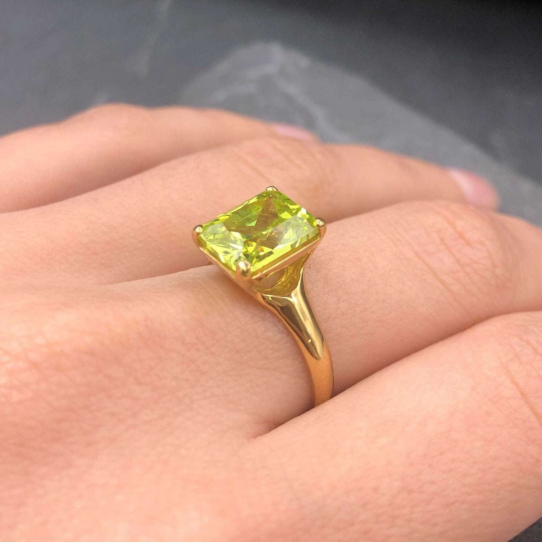 Green Diamond Ring, Lime Green Ring, Solitaire Ring, Green Rectangle Ring, Promise Ring, Statement Ring, Vintage Ring, Solid Silver Ring(1)