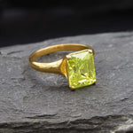 Green Diamond Ring, Lime Green Ring, Solitaire Ring, Green Rectangle Ring, Promise Ring, Statement Ring, Vintage Ring, Solid Silver Ring(1)