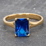 Created Sapphire Ring, Sapphire Engagement Ring, Minimalist Ring, 925 Sterling Silver, Sapphire Wedding Ring, Solitaire Ring, Rectangle Ring(1)