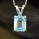 Blue Topaz Pendant, Natural Blue Topaz, December Birthstone, Minimal Pendant, Blue Square Pendant, Blue Diamond Pendant, 925 Sterling Silver