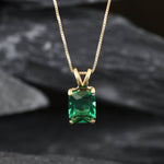 Emerald pendant, Created Emerald, Green Gem Necklace, Layering Necklace, Minimalist Pendant, Dainty Pendant, Square Pendant, Sterling Silver(1)