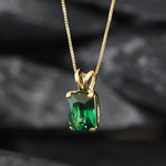 Emerald pendant, Created Emerald, Green Gem Necklace, Layering Necklace, Minimalist Pendant, Dainty Pendant, Square Pendant, Sterling Silver(1)