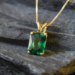 Emerald pendant, Created Emerald, Green Gem Necklace, Layering Necklace, Minimalist Pendant, Dainty Pendant, Square Pendant, Sterling Silver(1)