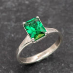 Created Emerald Ring, Emerald Cut Ring, Created emerald, Solitaire Emerald Ring, Engagement Ring, Minimalist Ring, Emerald,Solid Silver Ring