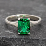 Created Emerald Ring, Emerald Cut Ring, Created emerald, Solitaire Emerald Ring, Engagement Ring, Minimalist Ring, Emerald,Solid Silver Ring