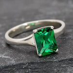 Created Emerald Ring, Emerald Cut Ring, Created emerald, Solitaire Emerald Ring, Engagement Ring, Minimalist Ring, Emerald,Solid Silver Ring