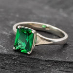 Created Emerald Ring, Emerald Cut Ring, Created emerald, Solitaire Emerald Ring, Engagement Ring, Minimalist Ring, Emerald,Solid Silver Ring