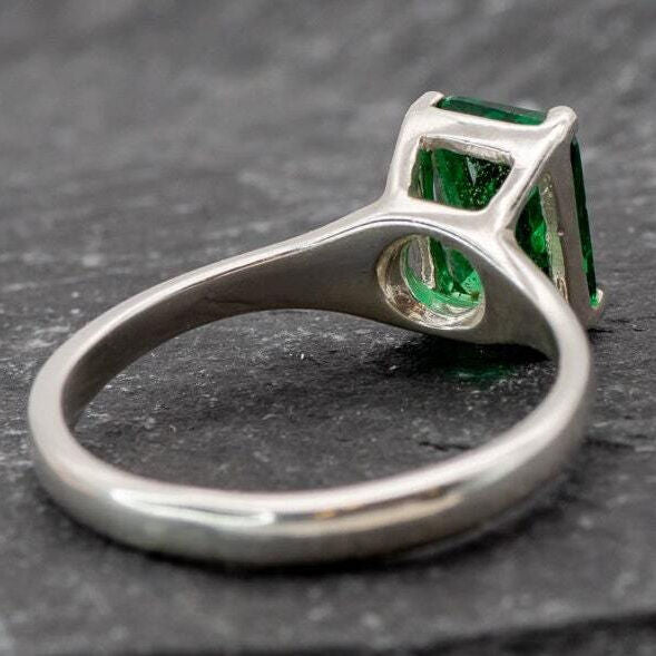 Created Emerald Ring, Emerald Cut Ring, Created emerald, Solitaire Emerald Ring, Engagement Ring, Minimalist Ring, Emerald,Solid Silver Ring