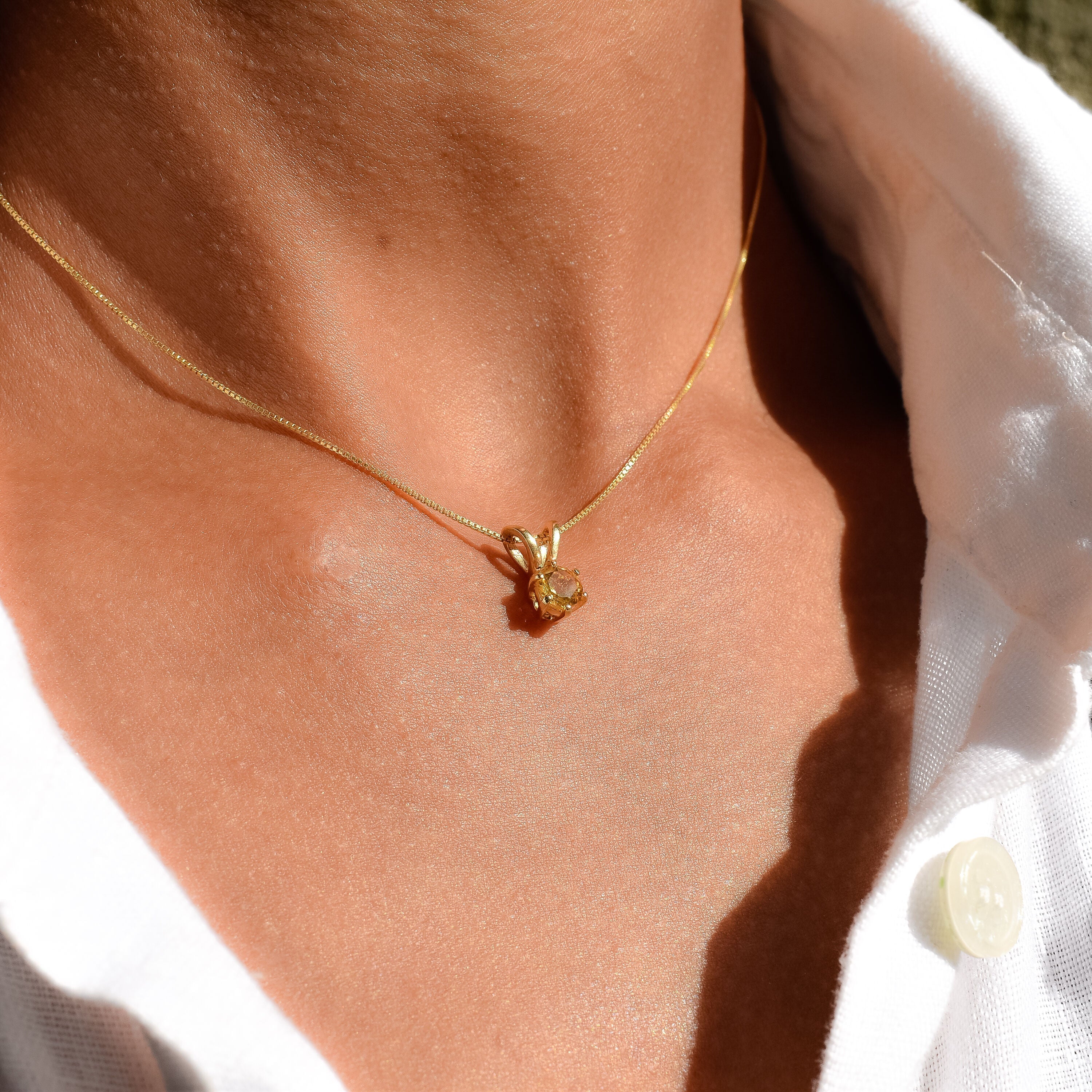 Dainty Citrine Necklace, Natural Citrine, Citrine Stud Pendant, Gold Layering Pendant, November Birthstone, Minimalist Pendant, Gold Vermeil