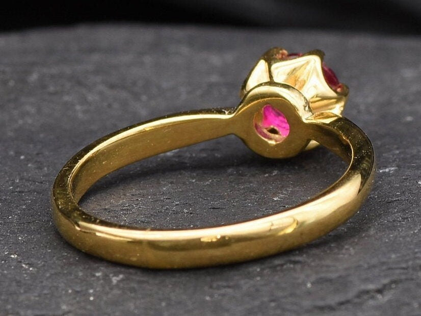 Solitaire Ruby Ring, Promise Ruby Ring, Gold Ruby Ring, Engagement Ruby Ring, Created Ruby, Gold Ruby Band, Red Diamond Ring,18K Gold Plated