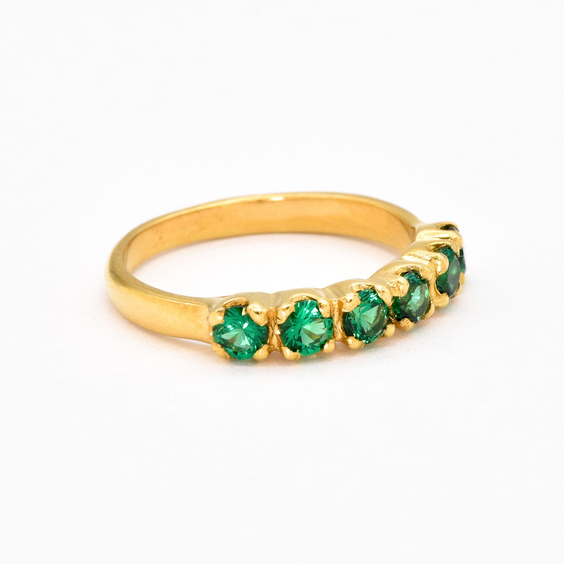 Half Eternity Ring, Gold Emerald Ring, Created Emerald Ring, Gold Eternity Ring, Green Diamond Ring, Gold Vinatge Band, Gold Stackable Band