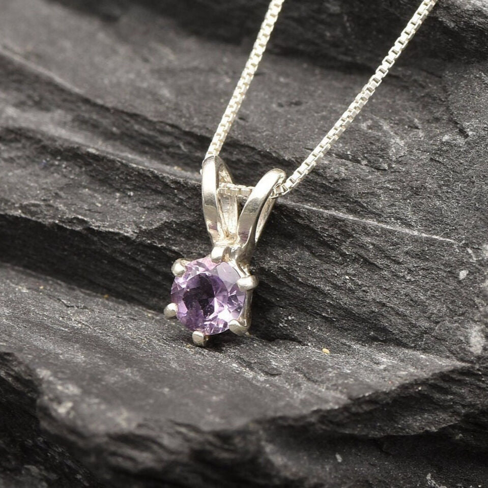 Amethyst Pendant, Natural Amethyst, February Birthstone, Solitaire Pendant, Purple Pendant, Dainty Pendant, Minimalist Pendant, 925 Silver