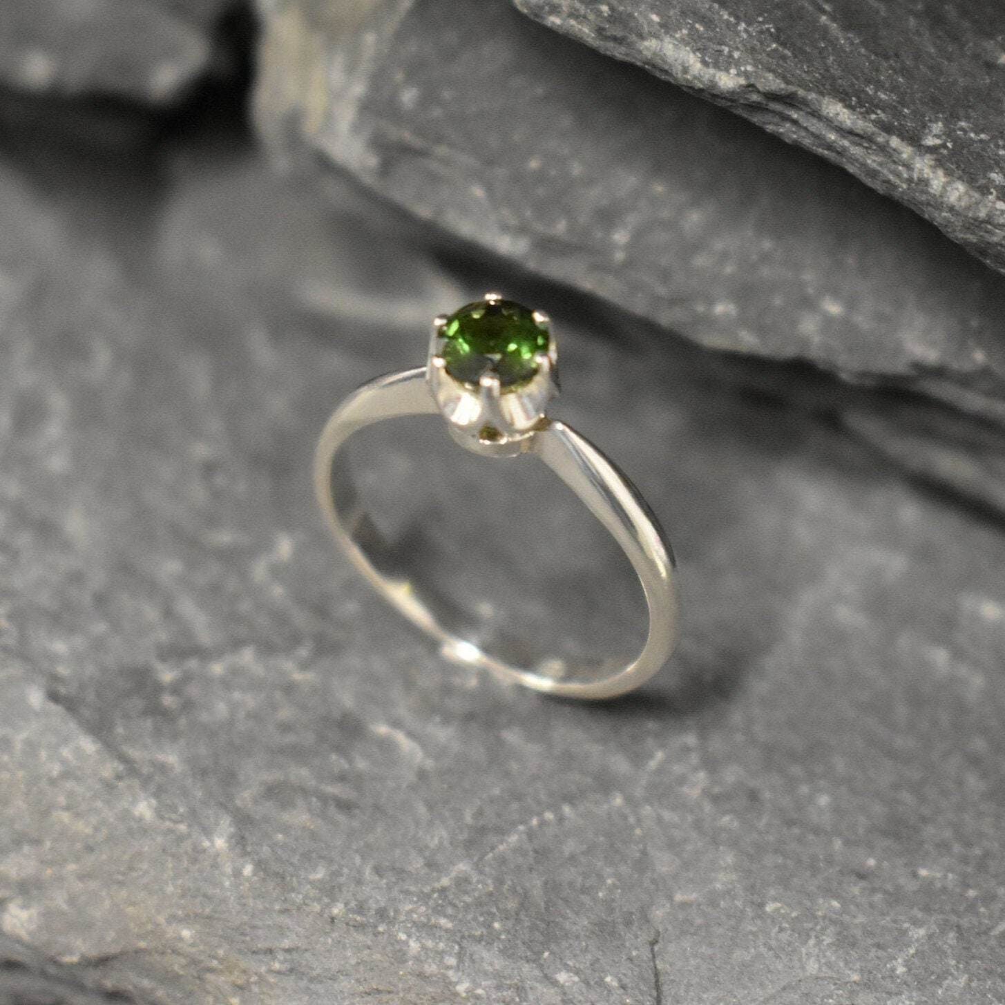 Green Tourmaline Ring, Solitaire Ring, Promise Ring, Tourmaline Ring, Dainty Green Ring, Engagement Ring, Green Ring, Sterling Silver Ring