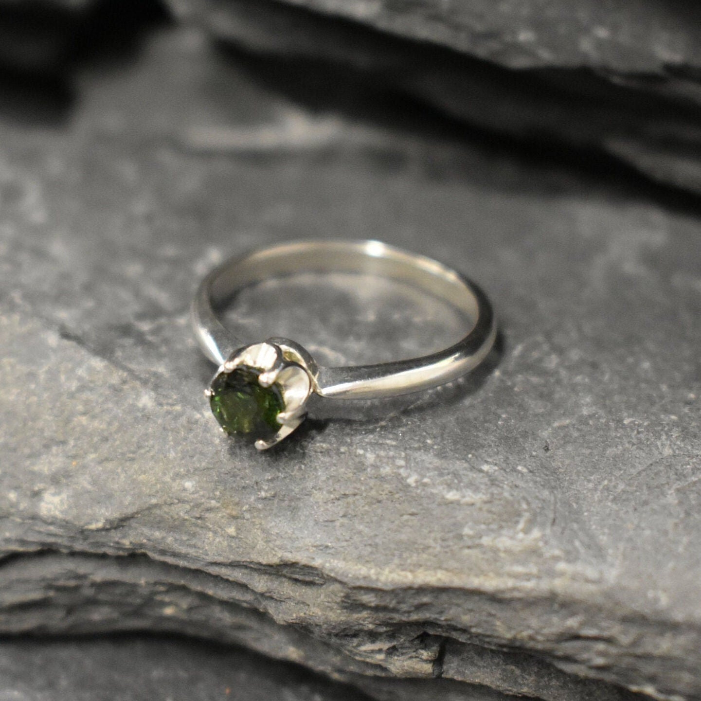 Green Tourmaline Ring, Solitaire Ring, Promise Ring, Tourmaline Ring, Dainty Green Ring, Engagement Ring, Green Ring, Sterling Silver Ring
