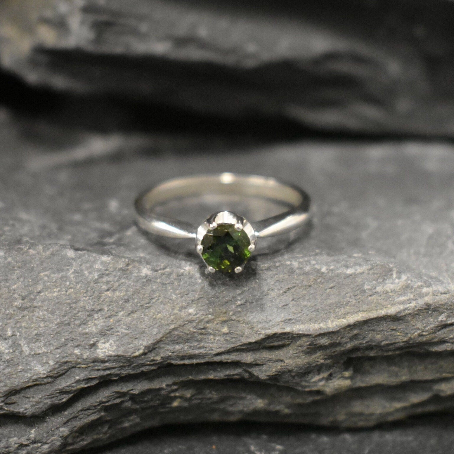 Green Tourmaline Ring, Solitaire Ring, Promise Ring, Tourmaline Ring, Dainty Green Ring, Engagement Ring, Green Ring, Sterling Silver Ring