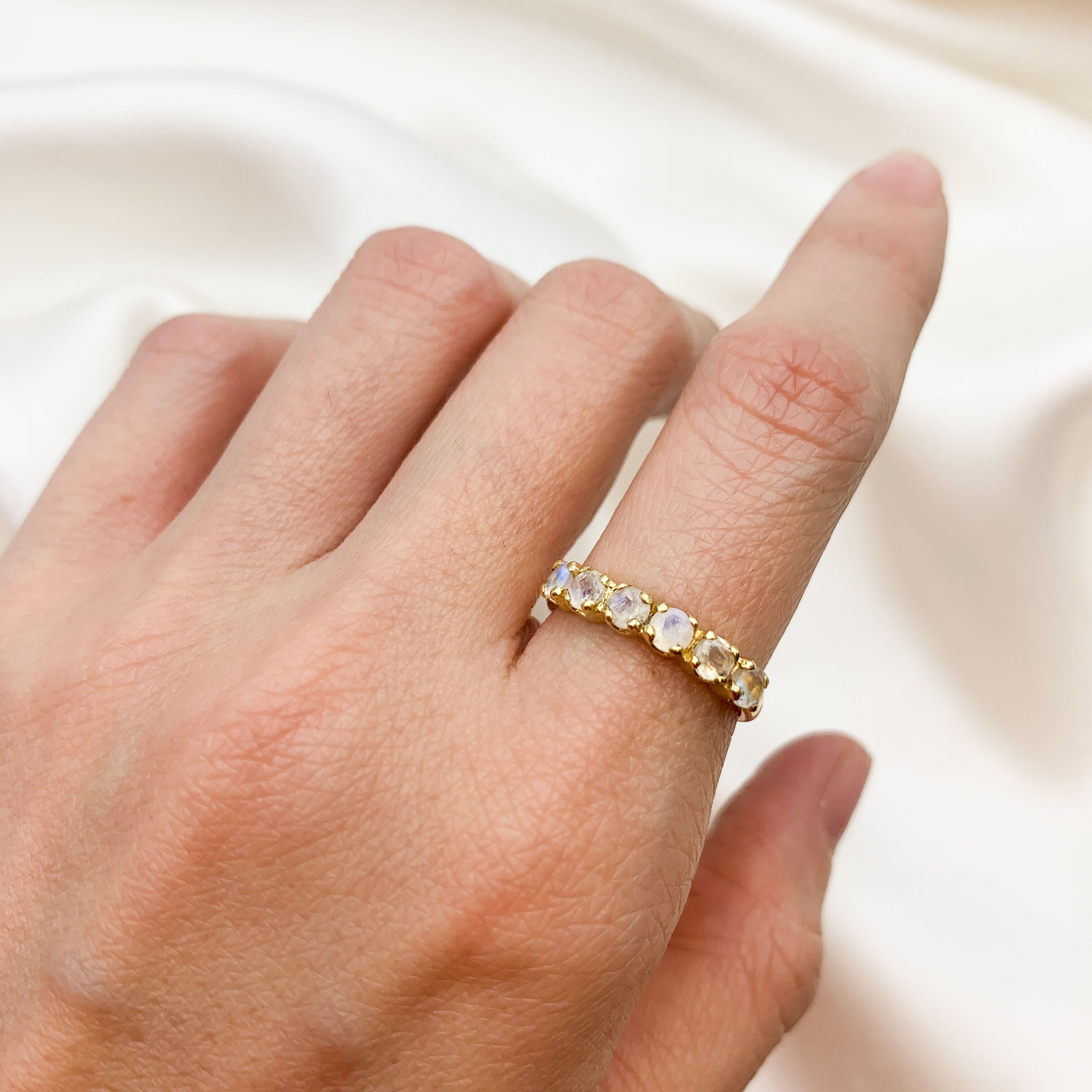 Moonstone Band, Natural Moonstone, June Birthstone, Stackable Ring, Moonstone Ring, Half Eternity Ring, Vintage Band, Moonstone, 925 Silver(1)