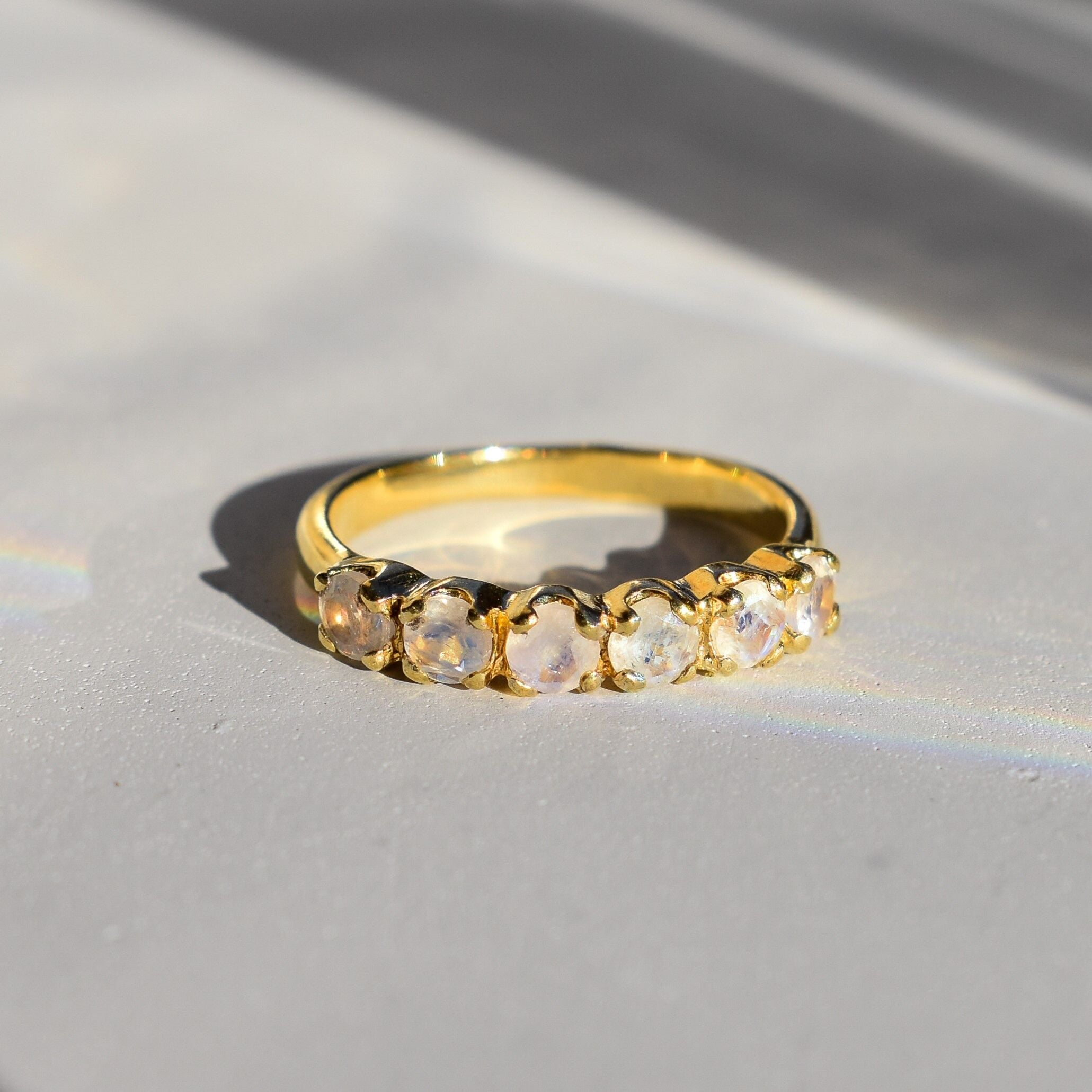 Moonstone Band, Natural Moonstone, June Birthstone, Stackable Ring, Moonstone Ring, Half Eternity Ring, Vintage Band, Moonstone, 925 Silver(1)