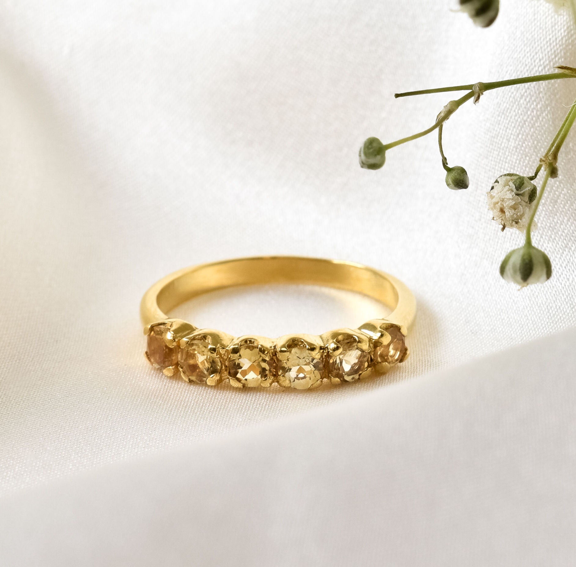 Gold Citrine Ring, Natural Citrine, Stackable Band, November Birthstone, Gold Plated Ring, Dainty Yellow Band, Stackable Ring, Vermeil Ring