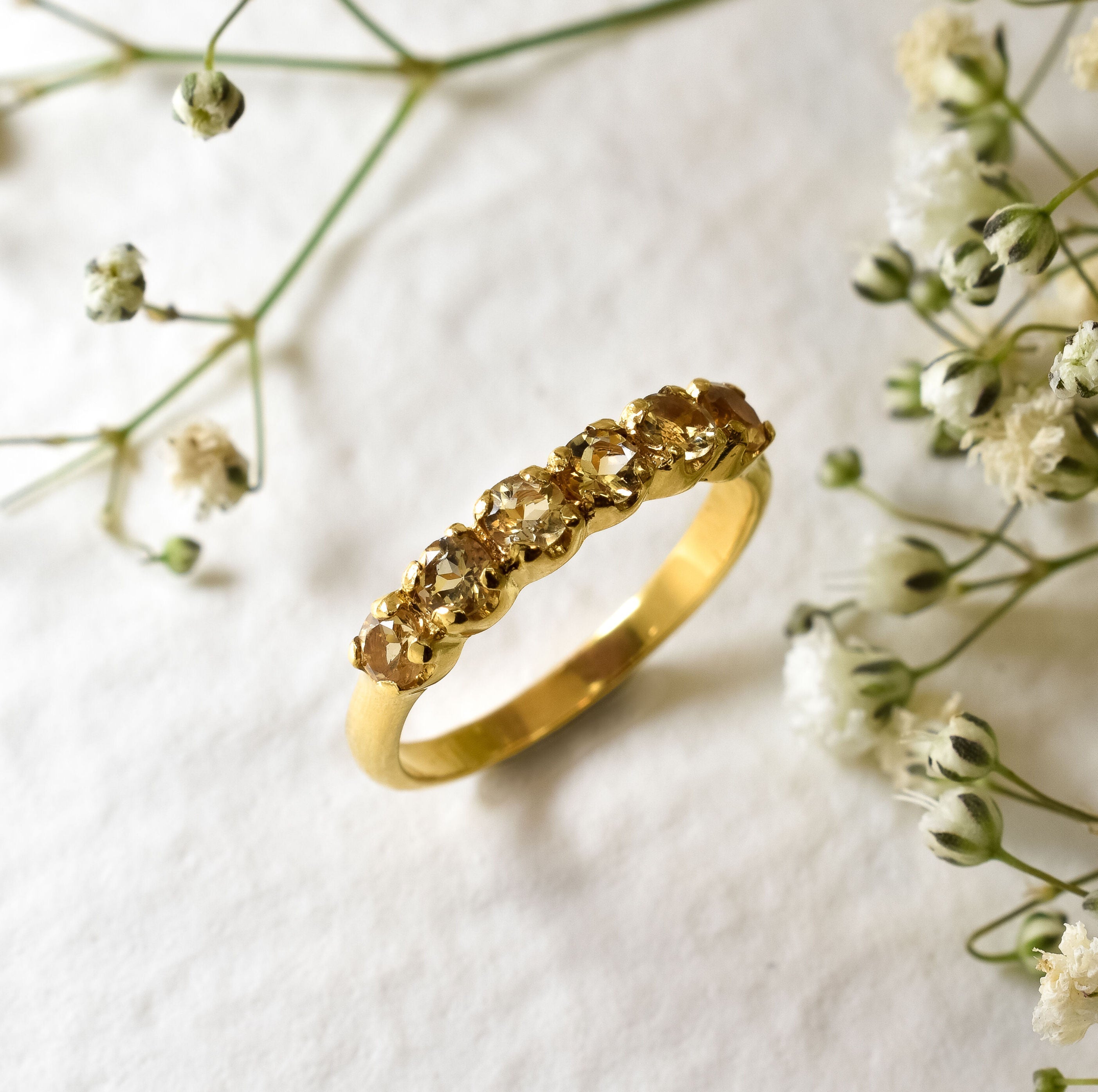 Gold Citrine Ring, Natural Citrine, Stackable Band, November Birthstone, Gold Plated Ring, Dainty Yellow Band, Stackable Ring, Vermeil Ring