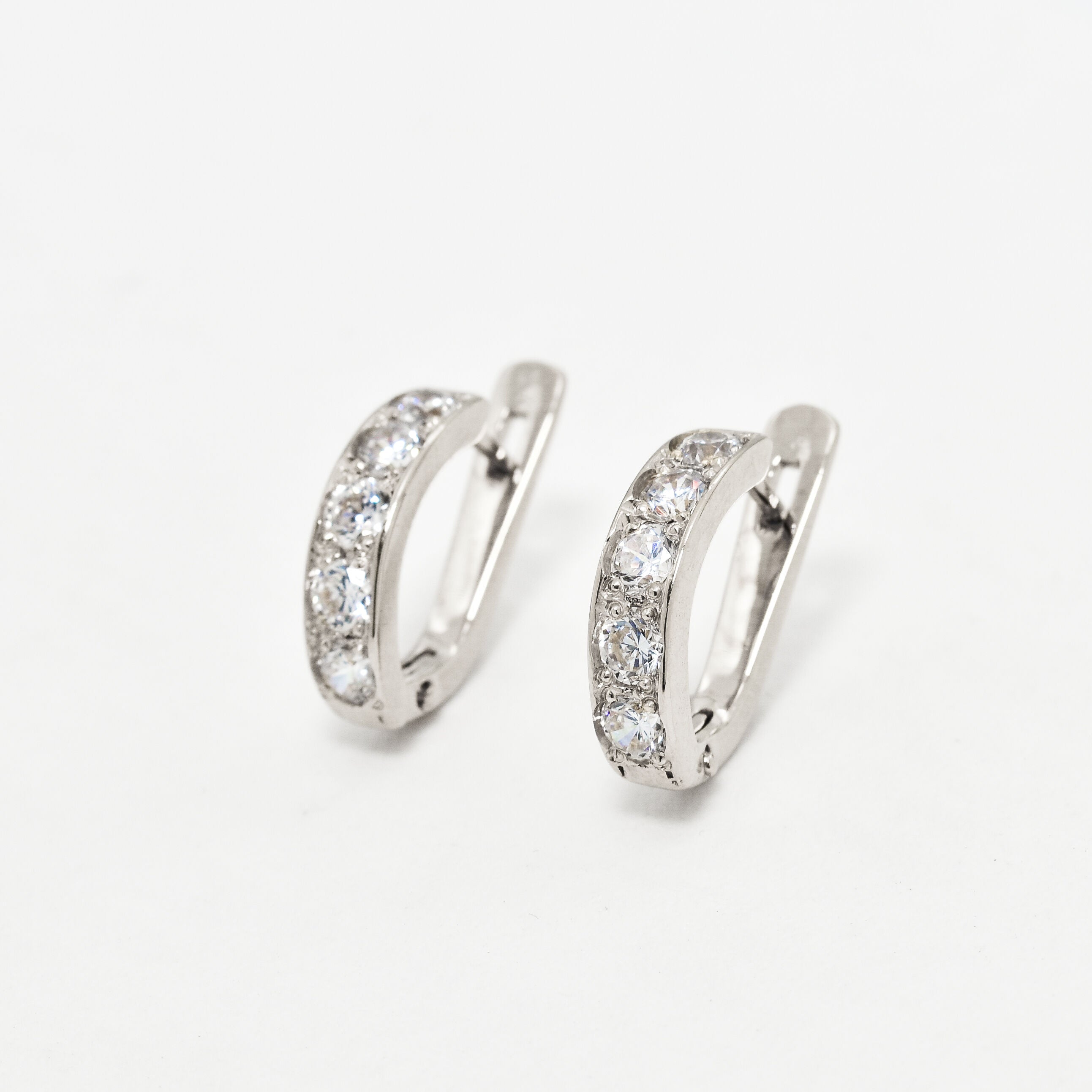 Small Diamond Studs, Created CZ Diamond, Dainty Hoops, Sparkly Huggies, White Hoop Earrings, Eternity Earrings, Sterling Silver Earrings