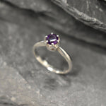 Dark Amethyst Ring, Natural Amethyst, February Birthstone, Promise Ring, Purple Diamond Ring, Vintage Ring, Dainty Ring, Solid Silver Ring