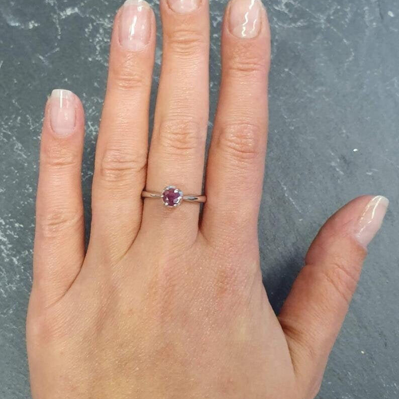 Dark Amethyst Ring, Natural Amethyst, February Birthstone, Promise Ring, Purple Diamond Ring, Vintage Ring, Dainty Ring, Solid Silver Ring