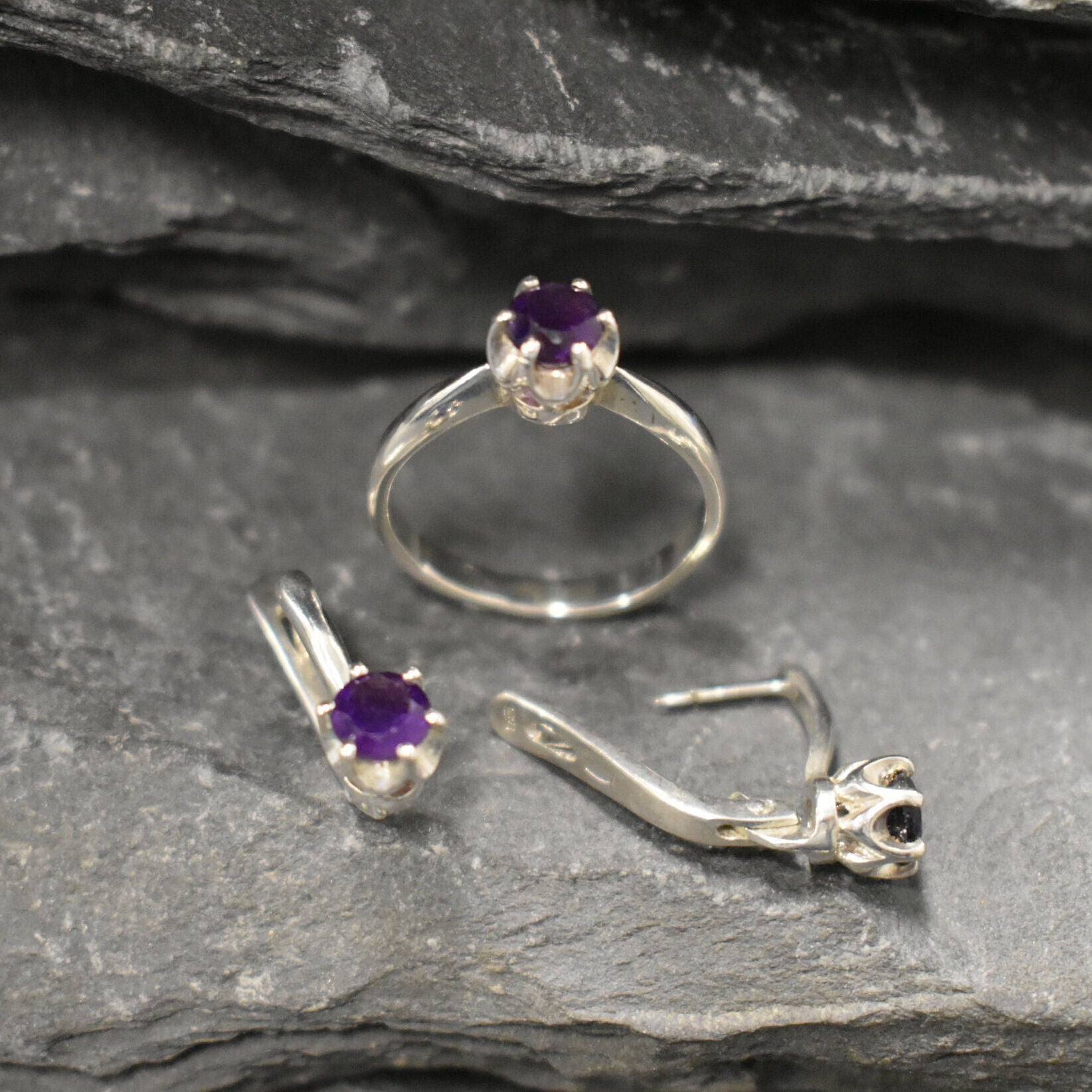 Dark Amethyst Ring, Natural Amethyst, February Birthstone, Promise Ring, Purple Diamond Ring, Vintage Ring, Dainty Ring, Solid Silver Ring