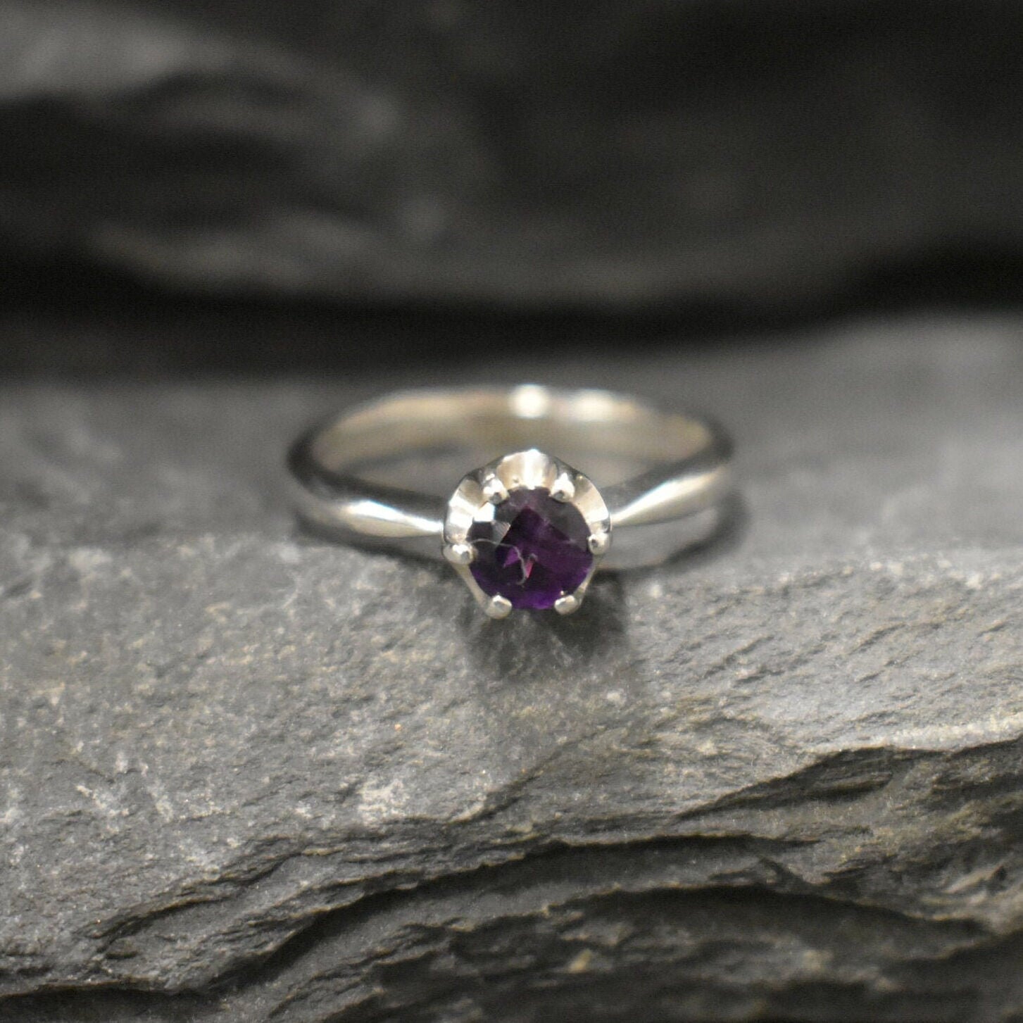 Dark Amethyst Ring, Natural Amethyst, February Birthstone, Promise Ring, Purple Diamond Ring, Vintage Ring, Dainty Ring, Solid Silver Ring